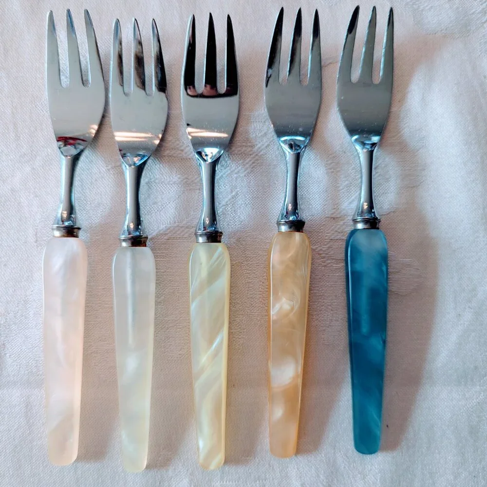 Lot of 6 VTG German MCM Dessert Bakelite Set Pyraline Cake Lifter Cake Forks